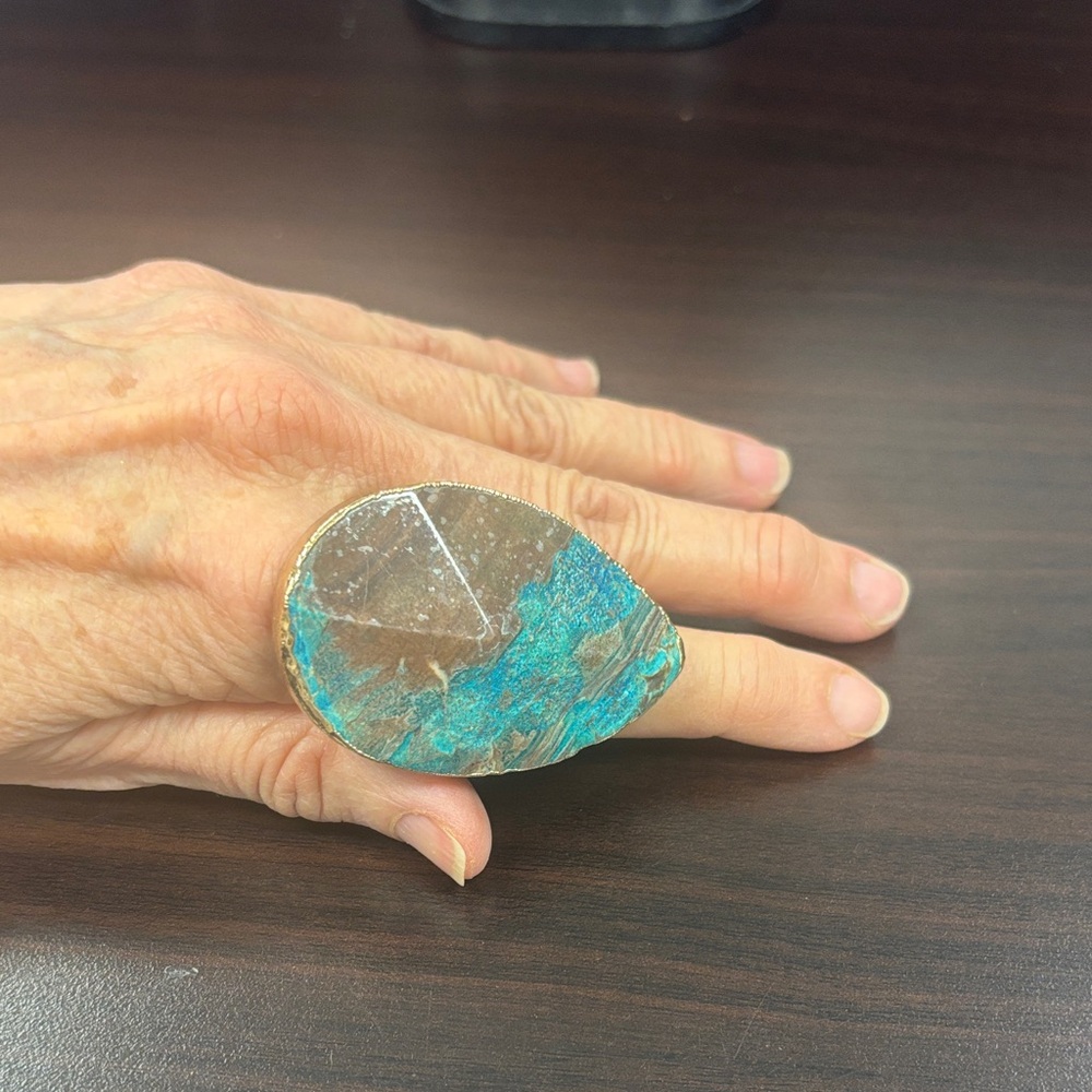 Unique Teardrop turquoise Ring with gold accent
